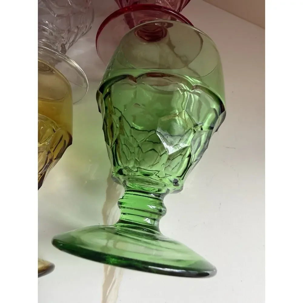 Vintage Viking Glass Georgian Thumbprint Honeycomb Water Goblet 5.5x4” Set Of 6